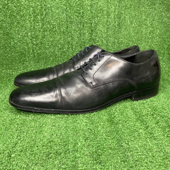 Boss Hugo Boss Dress‎ Shoes Casual Oxford Black Leather Cap Toe Lace Up Mens 13 main image 5